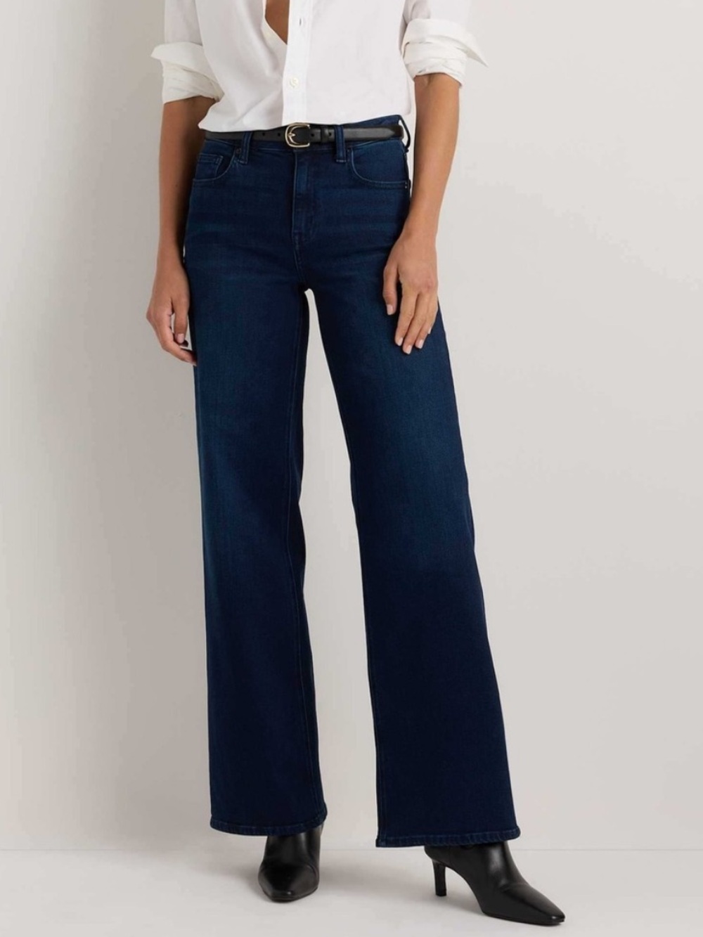 Quince Deep Sea Blue Denim High Rise Bella Stretch Wide Leg Jeans Size 30